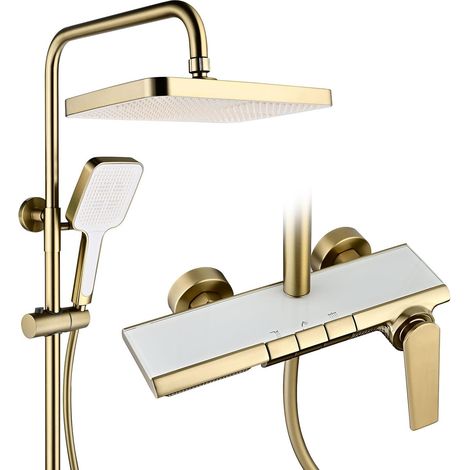 Colonne de Douche, Moderne Touches de Piano, BSS0321 Ensemble de Douche, 30x20cm Pomme de Douche, Robinet de Baignoire, 59A Tout en Cuivre, Hauteur Réglable (1/5)