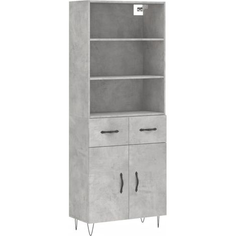 Buffet bahut commode armoire meuble de rangement organisateur cuisine salle de séjour salon haut 69,5 x 34 x 180 cm bois d'ingénierie gris