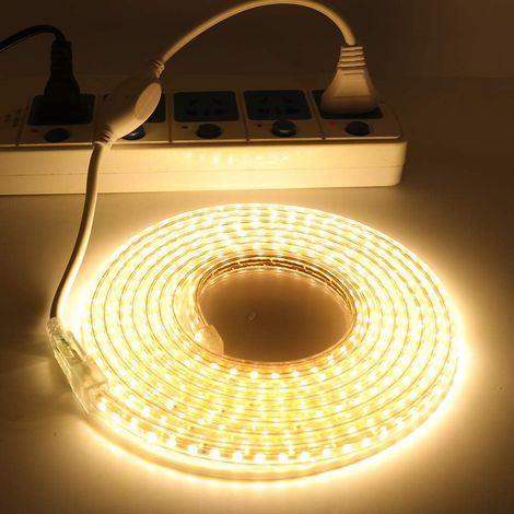 Kit de ruban LED de 5 mètres (16,4 pieds), câble lumineux flexible étanche 110-130 V CA, éclairage décoratif extérieur commercial, complet avec accessoires, lumière blanc chaud. (1/5)