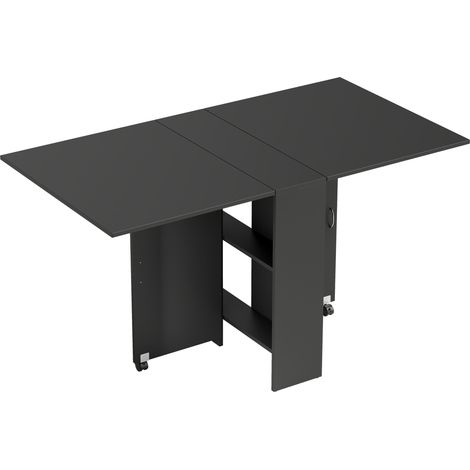 Table pliante cuisine salle à manger, démontable avec roues, noir 75x140x74 cm (1/5)