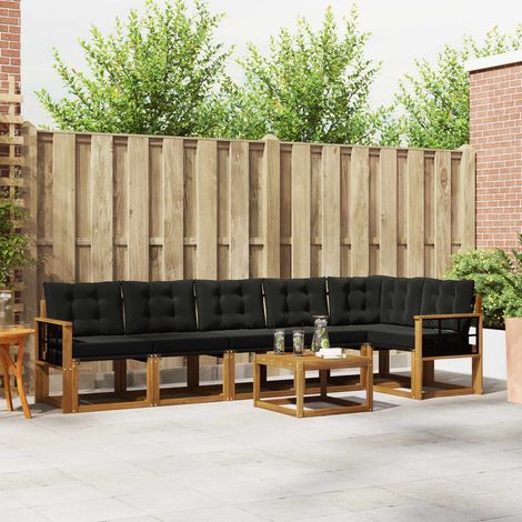vidaXL Outdoor-Sofagarnitur mit Kissen 7 pcs Natürlich und Schwarz (1/5)