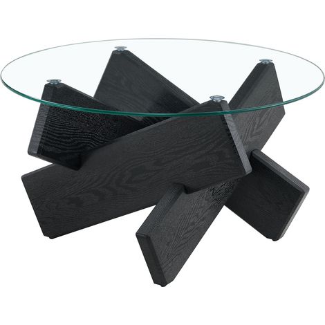 CHICFURN Tavolino rotondo 79 cm in MDF e vetro trasparente nero, stile moderno, montaggio semplice (1/5)