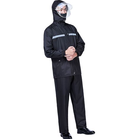 Combinaison de pluie noire polyvalente, réfléchissante, légère, imperméable, pliable et respirante, avec pantalon de pluie pour adultes (taille M).