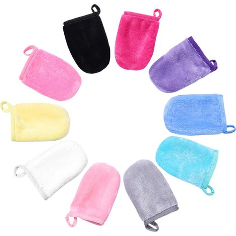 10 Pièces Gants de Douche en Microfibre, Gantes Démaquillants Réutilisables, Gantes de Toilette en Microfibre, Super Doux, avec Boucle, pour Démaquillage et Le Bain, 10 Couleurs (1/5)