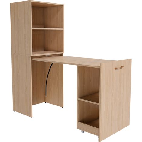 Escritorio extrayible con mueble contenedor en MDF con acabado efecto madera natural (1/5)