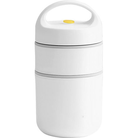 Bocal alimentaire isotherme 304 inox 680ml 2 étages conteneur vide portable pour déjeuner petit-déjeuner soupe porridge beige (1/5)