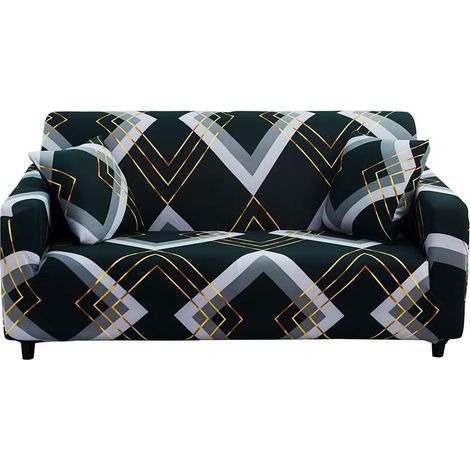 AIDUCHO Housse Canape 1 Pcs Avec Accoudoirs Housse De Canapé Extensible Housse De Fauteuil Couvre Canapé Elastique Housse Pour Canape Protege De Meubles Universelle, (3 Places, Géométrie Vert Foncé) (1/5)