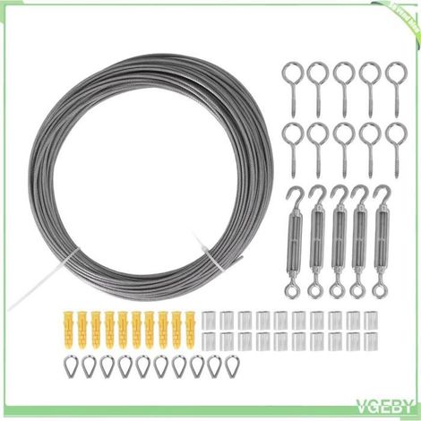 Kit de câbles suspendus extérieurs - FAFEICY - 30 m - Inox 304 - Revêtement PVC étanche - Outils inclus (1/5)