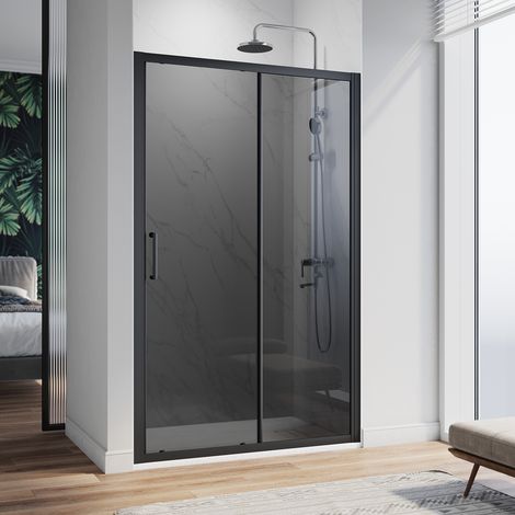 ELEGANT 1200mm Black Sliding Wet Room 8mm Aluminium Frame Glass Shower Screen with 1200x800mm Anti-Slip Shower Tray and Waste Trap (1/5)