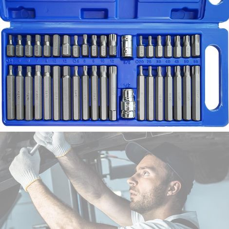 Set di 40 bussole a impatto, punte per cacciavite, cacciavite a impatto, chiavi esagonali e chiavi scanalate, punta Torx, attacco da 1/2" a 3/8", riparazione auto (1/5)