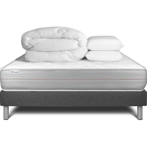 Komplettpaket Bett - Matratze 140x200 cm + Boxspringbett mit Lattenrost (im Set) + 2 Kopfkissen + Bettdecke - Vitalmemo (1/5)