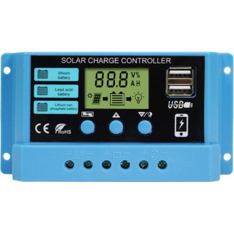 30A 12V/24V Laderegler, intelligenter Solarladeregler mit LCD-Bildschirm und 5V/2A USB-Anschluss, geeignet für verschiedene Batterietypen, einfach zu bedienen (1/5)
