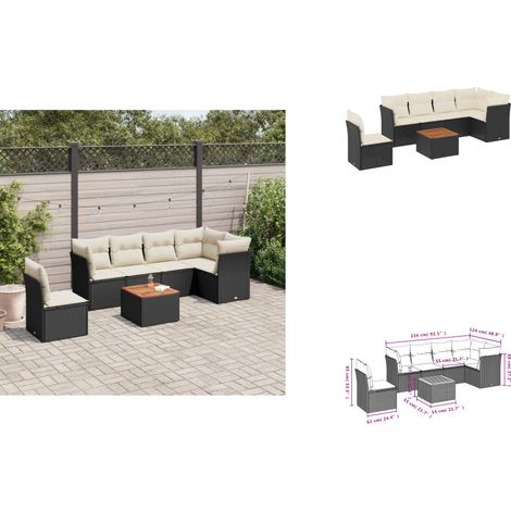 7-tlg. Garten-Sofagarnitur mit Kissen Schwarz Poly Rattan - Gartensortiment - Outdoor Möbel - Gartenlounge - Lounge Set - Esstischset (1/3)