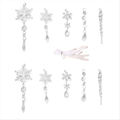 Ensemble de 10 pendentifs flocons de neige en forme de faux glaçons pour Noël (1/5)