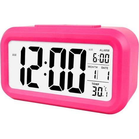 Réveil numérique intelligent avec date et température, bouton snooze sur le dessus, fonction lampe de nuit, à piles, horloge bureau rectangulaire pour chambre enfant fille garçon