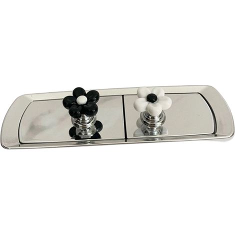 Pulsante di scarico del WC, interruttore di scarico per cassetta di scarico del bagno, accessorio, 2 pezzi, bianco e nero (1/2)