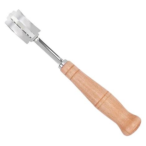 Couteau à pain en acier inoxydable à 5 lames et étui en cuir - Coupe-pâte avec manche en bois (1/5)