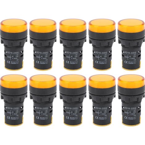 10PCS AD16-22DS Voyant Lumineux Jaune LED Haute Luminosité Lampe de Signalisation pour Indication AC220V (1/5)
