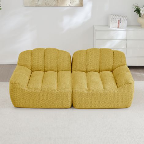 Canapé coquille 2 places sans armature, assise profonde avec coussins, pour salon ou appartement, livré monté, jaune (1/4)