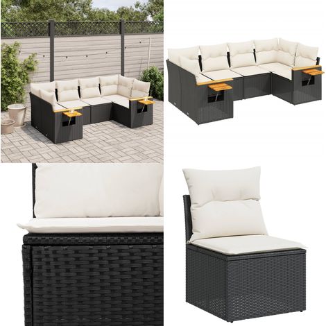 6-tlg. Garten-Sofagarnitur mit Kissen Schwarz Poly Rattan - Gartensofas - Outdoor Möbel - Lounge Set - Rattan Gartenmöbel - Gartenlounge - Home & Living (1/5)