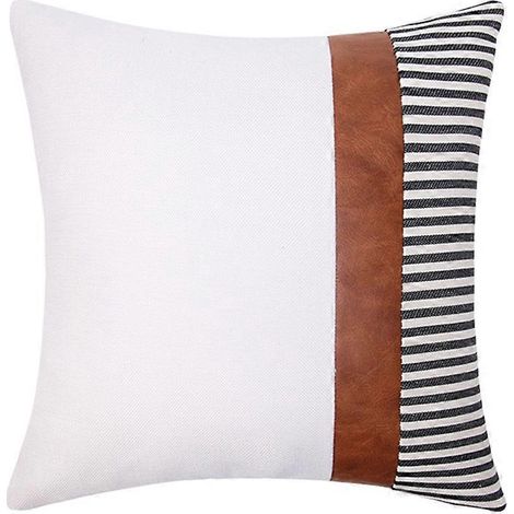Housse de coussin imprimée en PU, housse de coussin décoratif, housse de coussin lombaire, taie d'oreiller de canapé-4545cm-White (1/4)