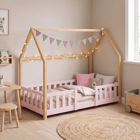 Hausbett Sisimiut mit Rausfallschutz 80x160 cm Rosa/Natur [en.casa] (1/5)