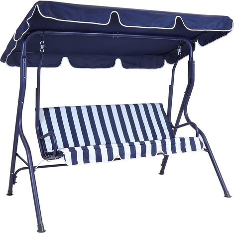 Dondolo da Giardino 3 Posti Altalena per Esterno Acciaio + Tettuccio BLU Bianco (1/4)