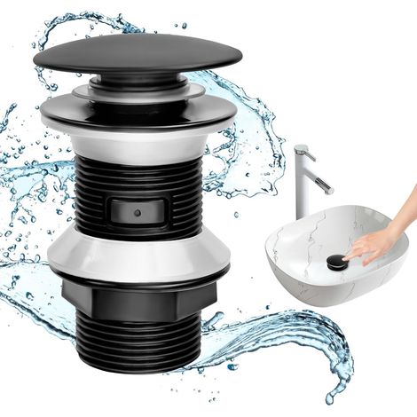 2 Stück Waschbeckenabfluss ohne Überlauf, Abfluss, Waschbeckenabfluss aus Messing, Waschbeckenabflussdichtung, Badabfluss, schwarzs (1/4)
