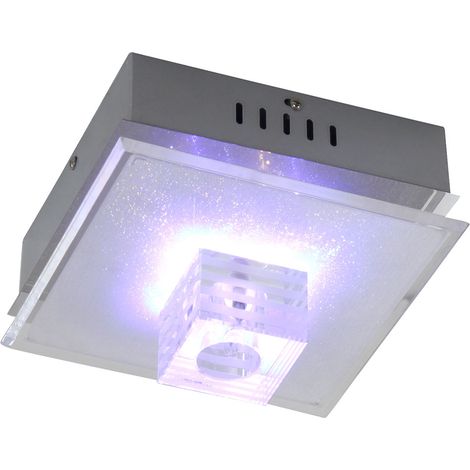 Deckenlampe Glas Wohnzimmerleuchte Deko LED Deckenleuchte mit Stufenschalter, chrom, 1x G4, LxBxH 20,5x20,5x12,5 cm