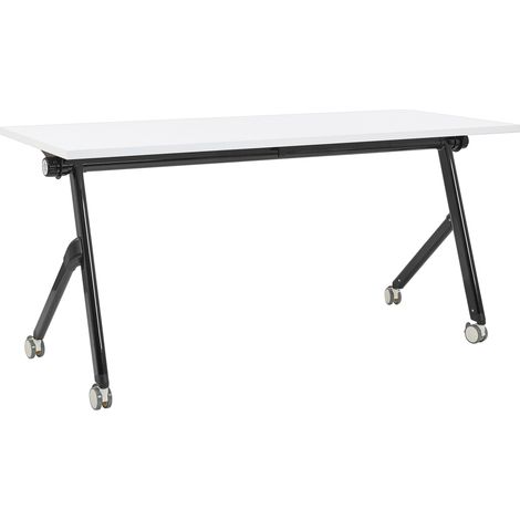 Escritorio rectangular moderno plegable con ruedas mesa móvil portátil estructura metálica 160 x 60 cm blanco y negro Bendi