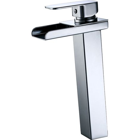 Rubinetto per Bagno a Cascata Bocca Alta Miscelatore per Lavabo Rubinetto per Lavabo Corpo in Acciaio Inossidabile Cromato Design Moderno (1/9)