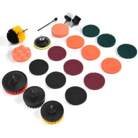 Lot de 22 brosses de nettoyage pour perceuse, éponges à récurer pour le dépoussiérage des murs et des sols. (1/5)