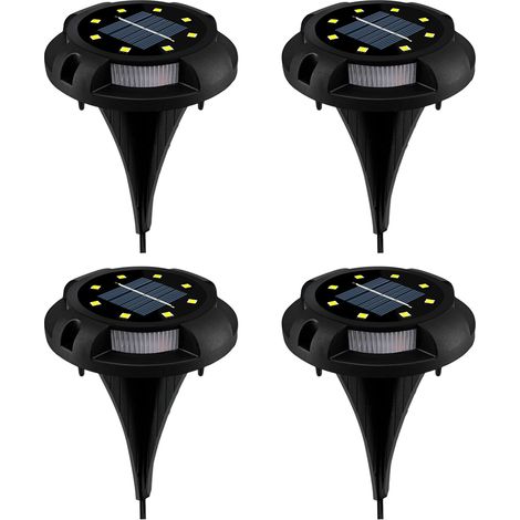 Lot de 4 lampes solaires de sol comprenant 12 disques LED pour l'éclairage de jardin, pelouse et allées. (1/5)