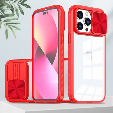 (iPhone X-XS, Rouge) Coque de protection coulissante pour iPhone avec cadre rigide (1/5)