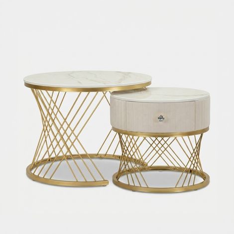 Set 2 tavolini da caffè con cassetto in legno e metallo Votix (1/5)