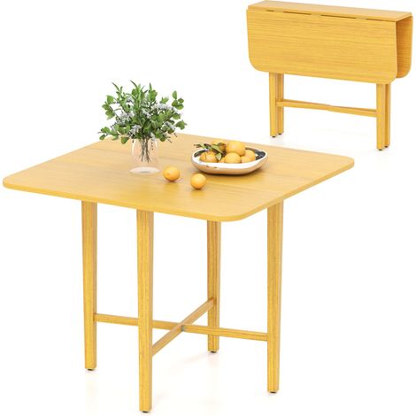 COSTWAY Extendable Dining Table Drop Leaf Kitchen Table-Natural (1/5)