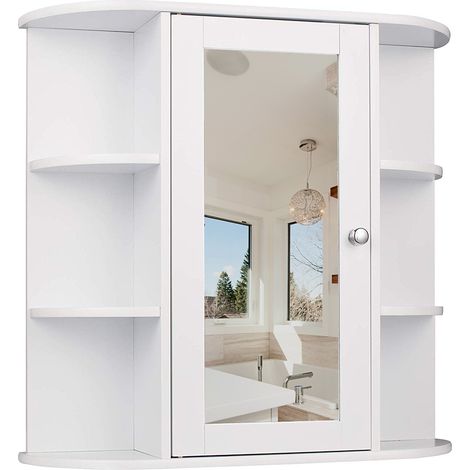 SiFree® Armoire de Toilettes Murale Salle de Bains Blanc avec Portes et miroirs 601758cm - Blanc de rangement à trois couches à une porte (1/5)
