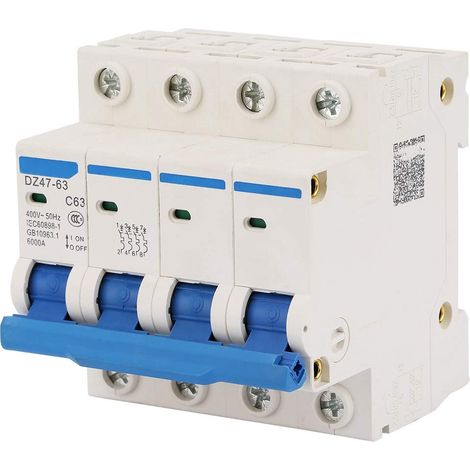 400V DZ47-63 Circuit Breaker 4P 63A 6KA Miniature Current Overload Short Circuit Breaker Protection for Residential Lighting Distribution Lines (1/5)