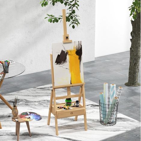 Caballete de pintura 43,5x43x190 cm de madera natural, ajustable y plegable – MEUBLIV (1/5)