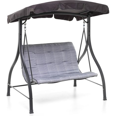 Dondolo 2 Posti da Giardino 160x112x163 cm in Ferro e Poliestere Haiti Antracite e Grigio