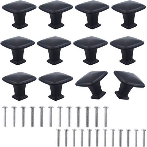 12pcs Boutons de Placard Carrés 30mm en Alliage, Poignées Noires Modernes pour Cuisine et Meubles (1/4)