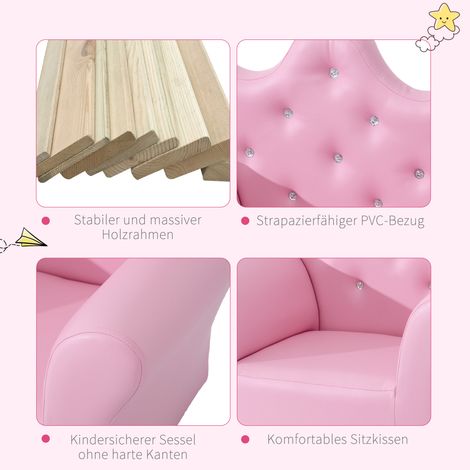 Canapé enfant princesse rose avec pouf assorti, petit sofa cosy pour chambre, salle de jeux ou coin douillet.