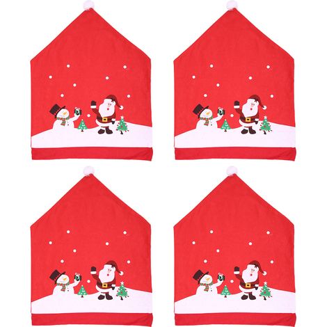 Housse De Chaise - Bonnet De Père Noël - Décoration De Noël Pour Chaise De Salle À Manger Ou Cuisine - Lot De 4 (1/5)