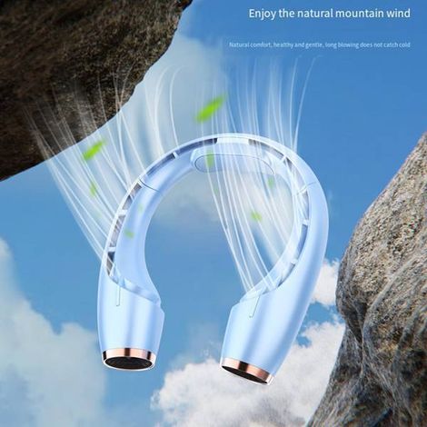 1 unit. Colour: Blue. Material: ABS. Portable USB solid-state neck fan, vortex cooling for outdoor use. (1/5)