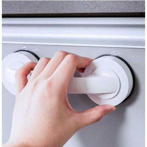 Poignée de porte à ventouse 2 pièces, poignée à ventouse pour baie vitrée avec ventouse puissante pour armoire à tiroirs de salle de bain (blanc) -19465mm MNS (1/4)