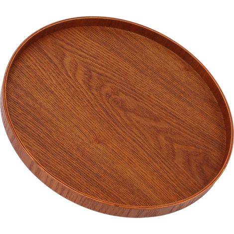 Plateau de service en bois de 30 cm (11,8 po) - Bois robuste, simple et élégant - Plateau à thé rond multifonction en bois pour café, bureau et table à manger - Marron foncé (1/5)