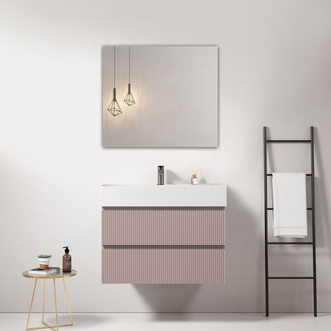 Mobile bagno sospeso cannettato 80 cm Rosa Retro Lavabo in Resina Specchio Quadro - Fiji Paint (1/4)