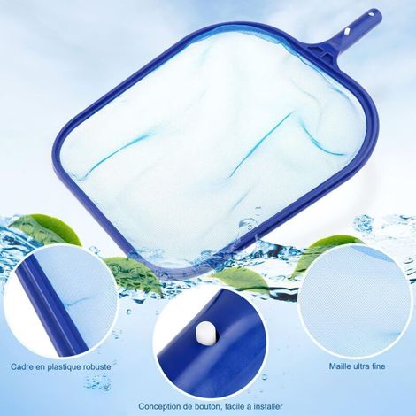 Épuisette de surface professionnelle, filet de nettoyage à mailles fines pour le nettoyage des piscines, des feuilles et des impuretés.