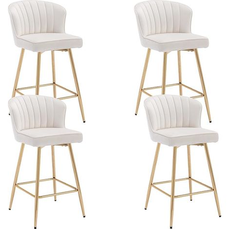Wahson Velvet Bar Stools Set of 4 - Modern Counter Chairs with Shell Backrest for Home Bar Restaurant, Beige