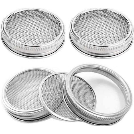 Lot de 4 couvercles en acier inoxydable pour bocaux Mason à large ouverture, pour la germination des graines. (1/5)